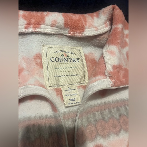VTG Victorias Secret Country Pink Nordic Fleece 1/4 Zip Pullover Sweater L - Picture 5 of 7